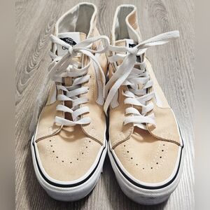 Vans canvas and suede hightop sk8 shoes beige/white size 7 mens & 8.5 womens